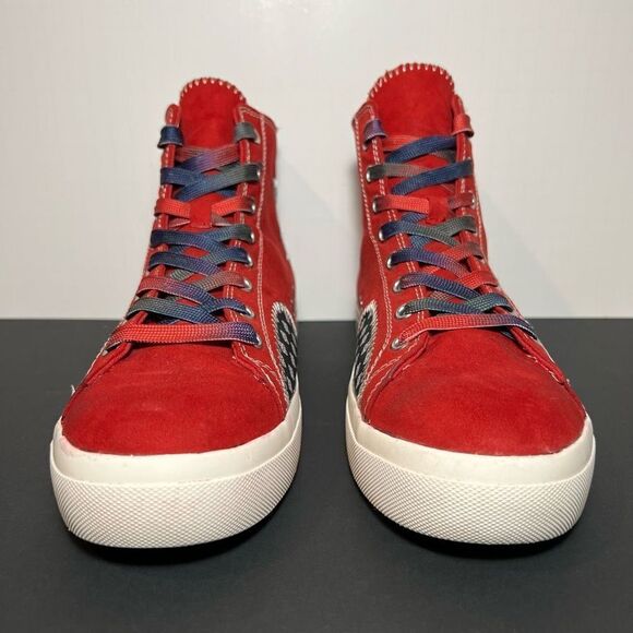 Mens SUN + STONE Mesa Red Patchwork High Top Sneakers / Size 10 Medium - Picture 2 of 9